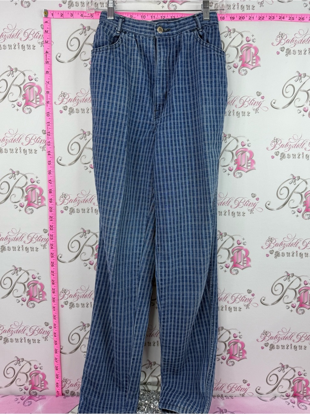 Blues union jeans vintage plaid gingham Blue Plaid pants bottoms vintage retro